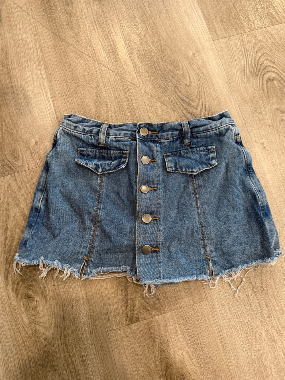 Denim Button-Front Mini Skort - Blue